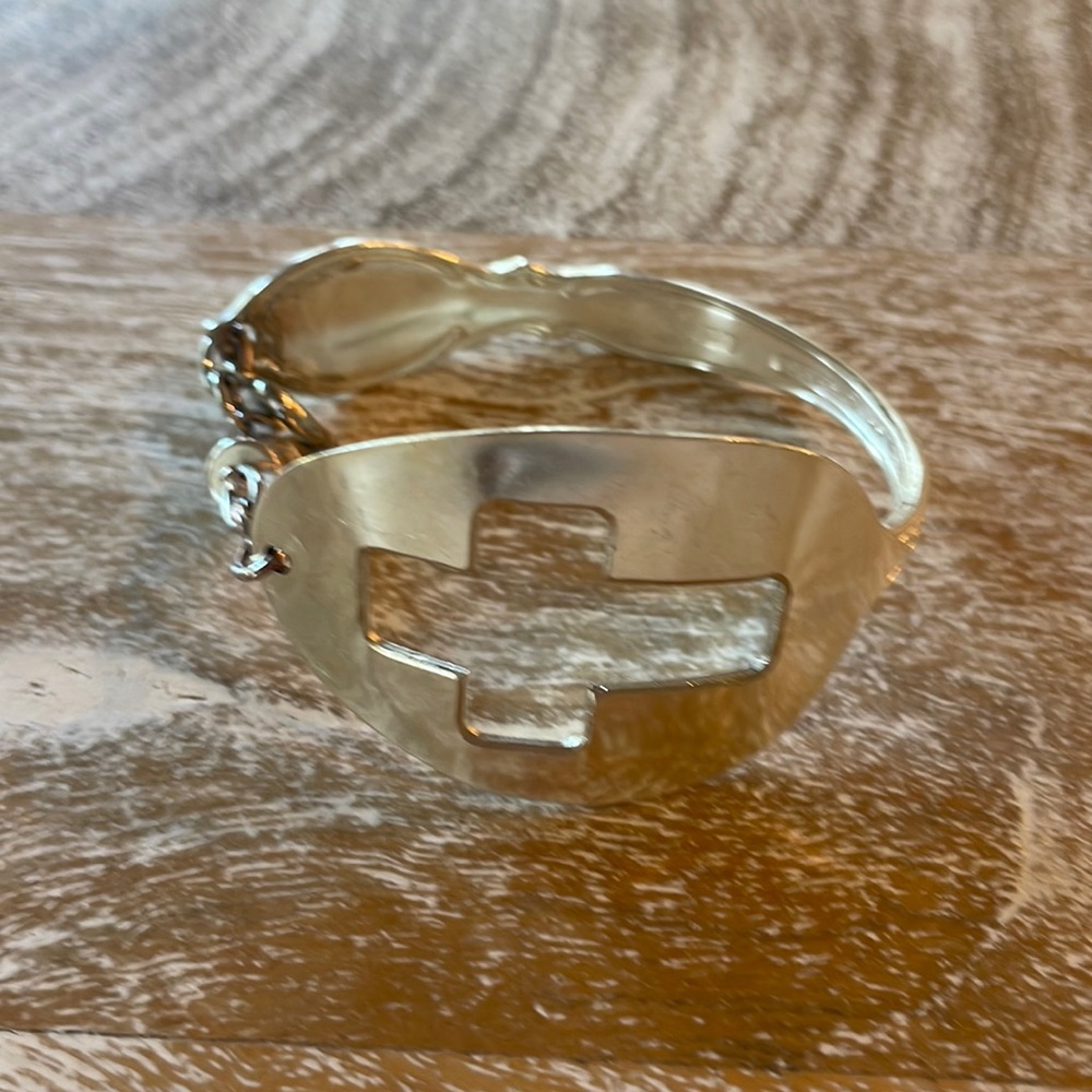 Silver spoon cross bracelet